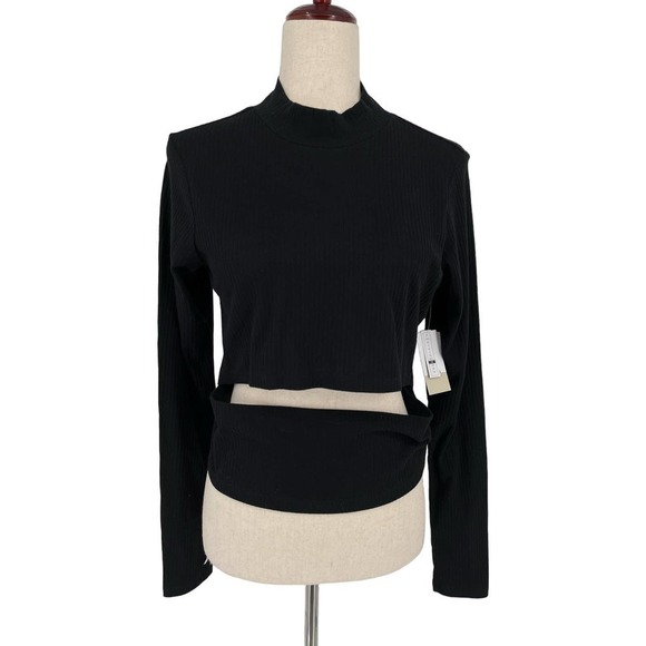 Bp. Black Ribbed Mock Neck Women Top with Front Midriff Cutout - Size 1x - NWT - Picture 1 of 9